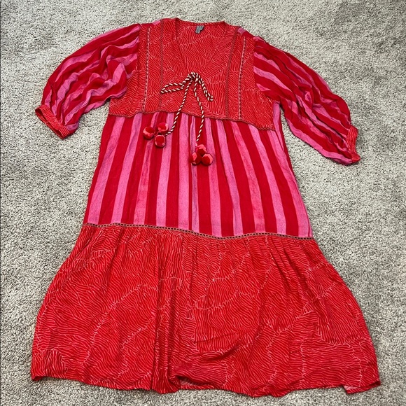 Anthropologie Blank London Lyndsey Tiered Tunic Dress Large L Pink Combo Boho - Picture 10 of 16